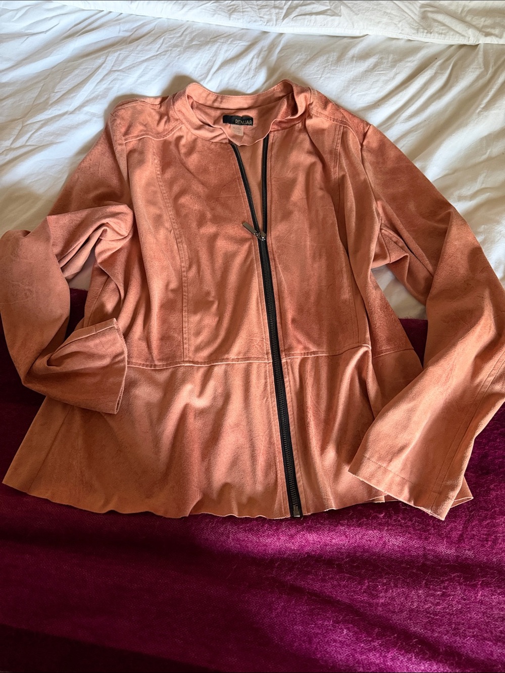 Renuar Women's Faux Suede Zip Front Jacket in pink